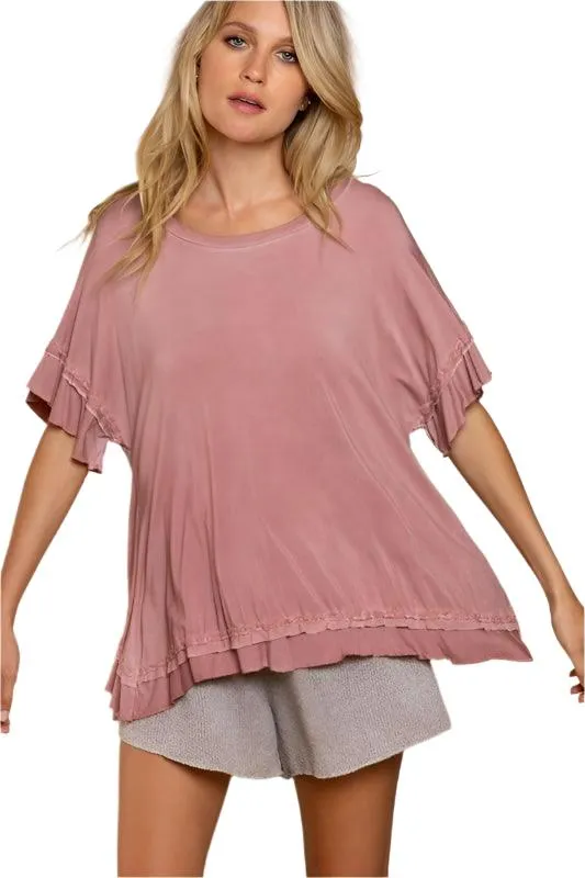 Peek-A-Boo Ruffle Overlay Knit Top