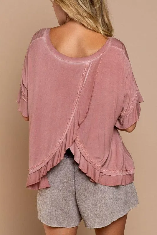 Peek-A-Boo Ruffle Overlay Knit Top