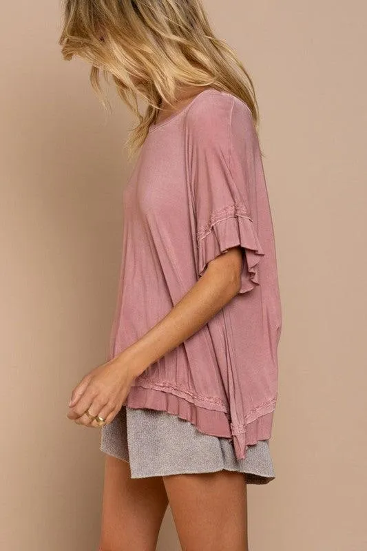 Peek-A-Boo Ruffle Overlay Knit Top