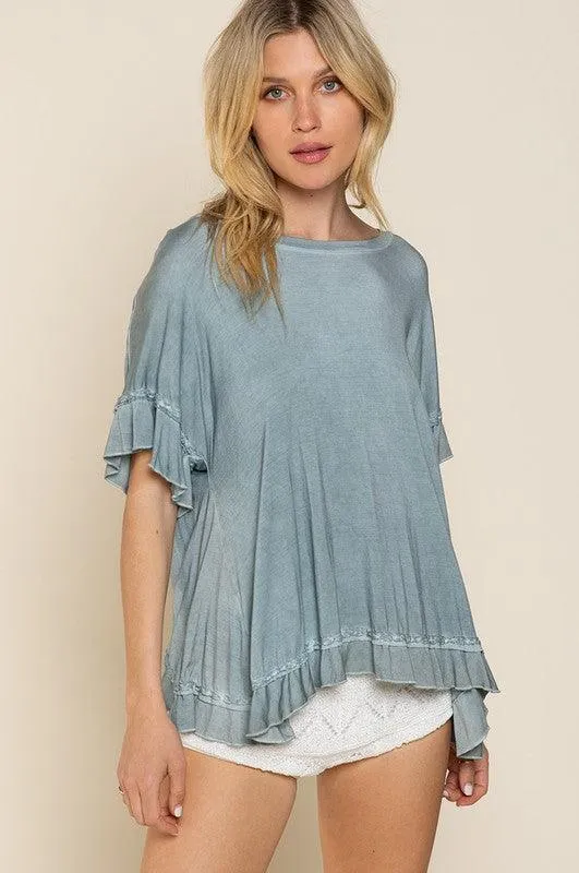 Peek-A-Boo Ruffle Overlay Knit Top