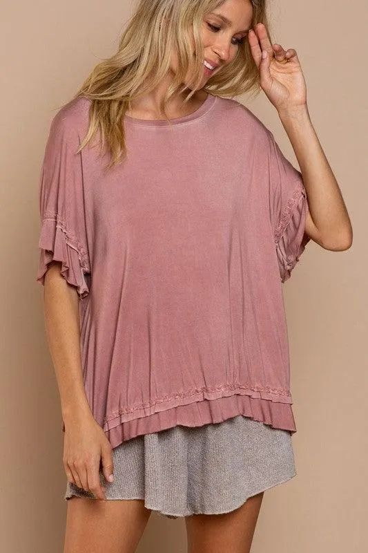 Peek-A-Boo Ruffle Overlay Knit Top