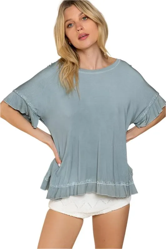 Peek-A-Boo Ruffle Overlay Knit Top