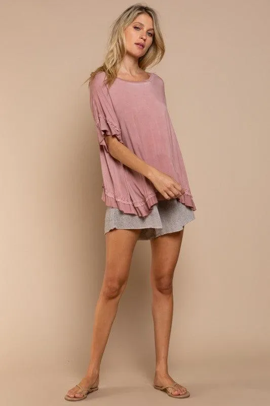 Peek-A-Boo Ruffle Overlay Knit Top