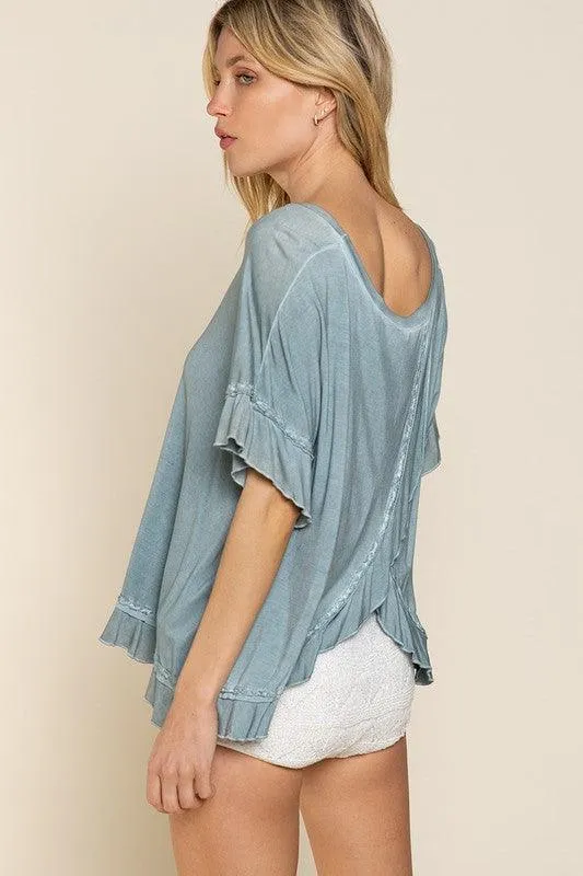 Peek-A-Boo Ruffle Overlay Knit Top