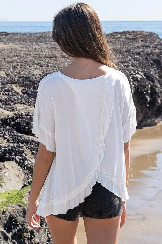 Peek-A-Boo Ruffle Overlay Knit Top