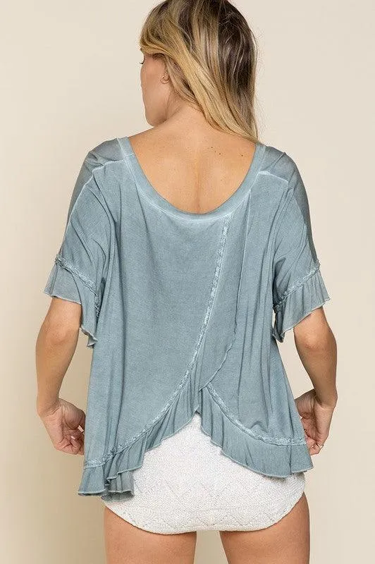 Peek-A-Boo Ruffle Overlay Knit Top