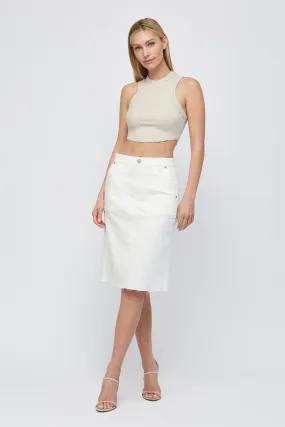 [Peyton] Raw Hem Denim Midi Skirt