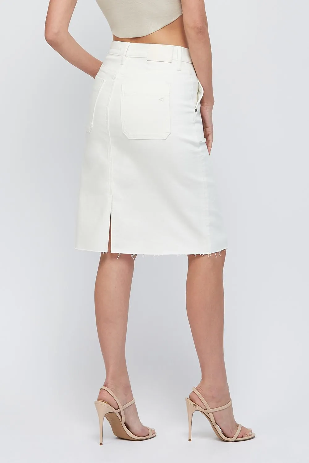 [Peyton] Raw Hem Denim Midi Skirt