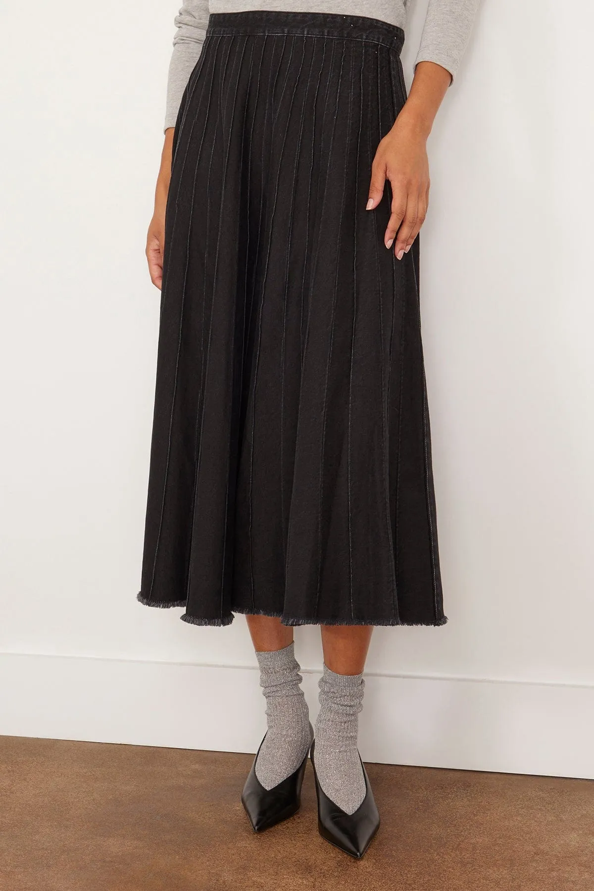 Pintucked Denim Skirt in Black