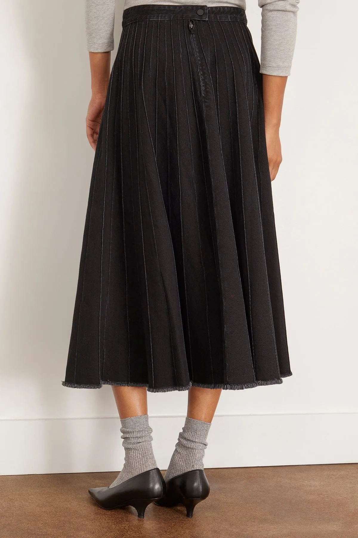 Pintucked Denim Skirt in Black