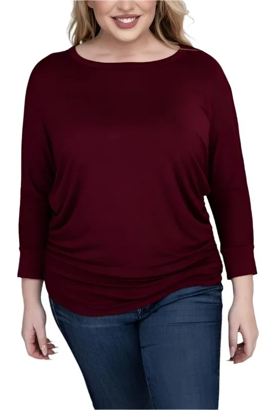 Plus Luxe Rayon Boat Neck 3/4 Sleeve Top