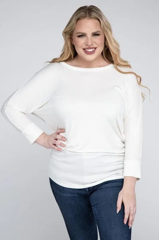 Plus Luxe Rayon Boat Neck 3/4 Sleeve Top