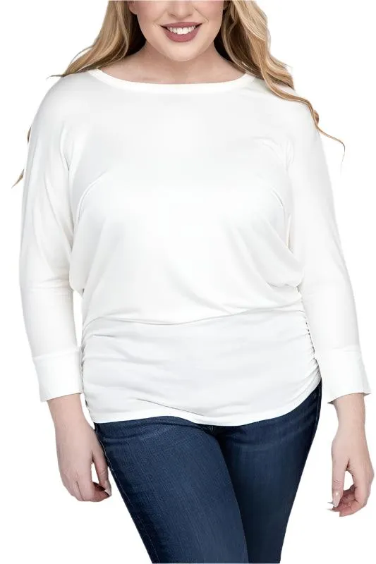 Plus Luxe Rayon Boat Neck 3/4 Sleeve Top