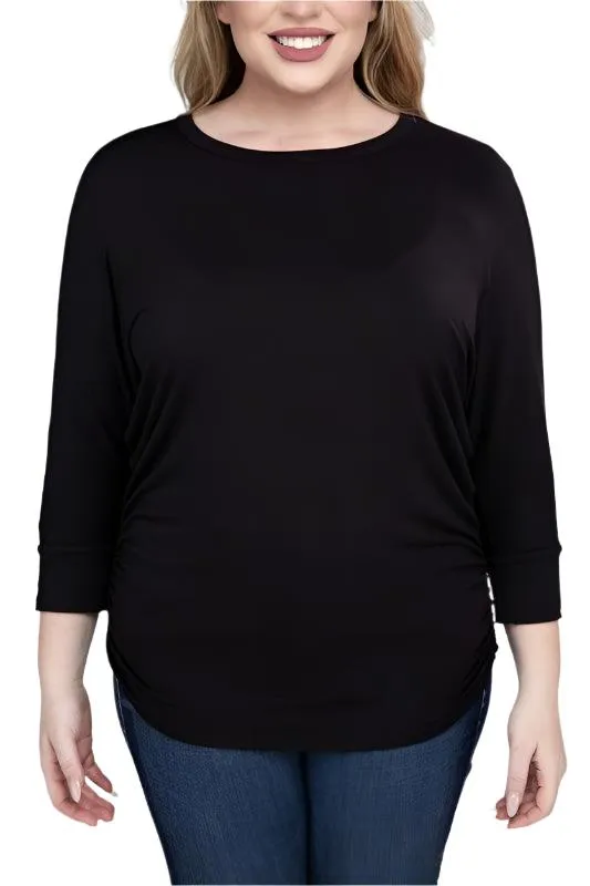 Plus Luxe Rayon Boat Neck 3/4 Sleeve Top