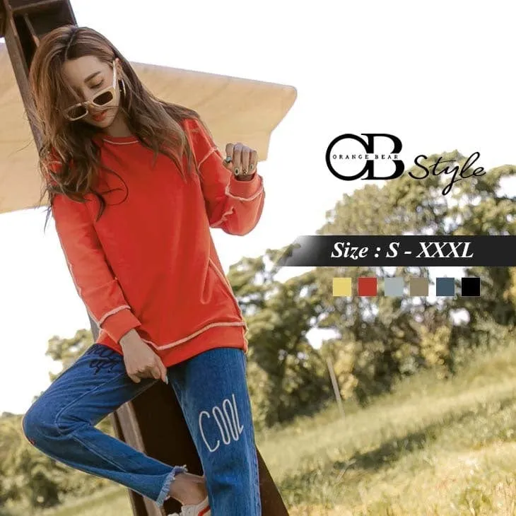 PURE COLOR LONG SLEEVE LONGLINE BOAT NECK TOPS