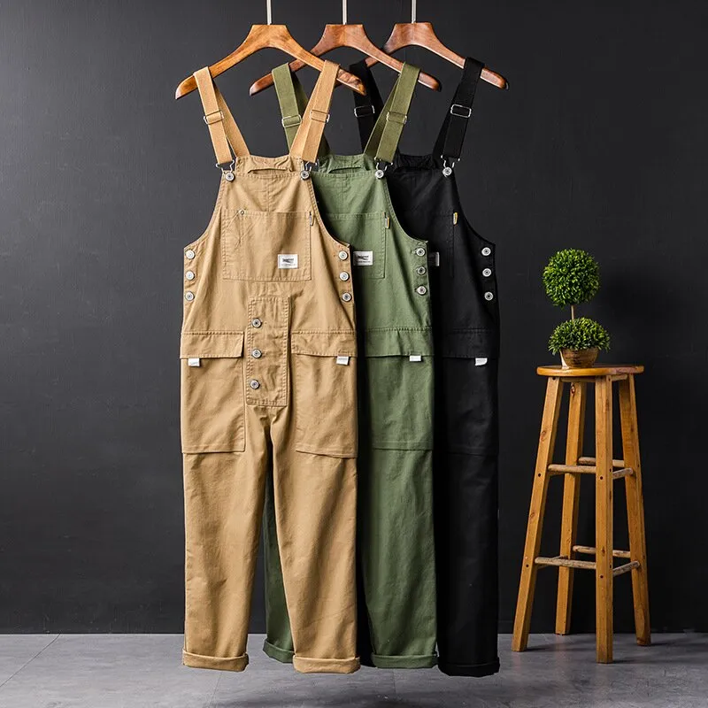 Retro Style Casual Multi-Pocket Overall Cargo Pants