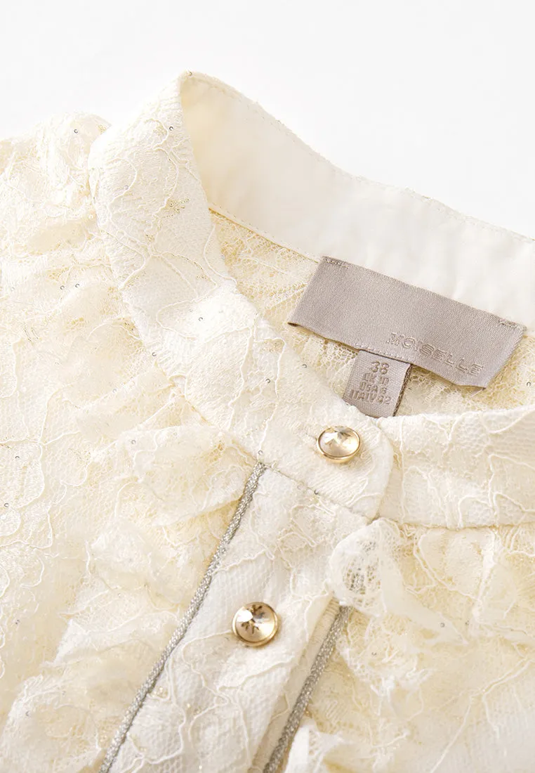 Ruffle-detail Stand-collar Lurex-trim Lace Shirt