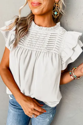 Ruffle White Smocked Blouse