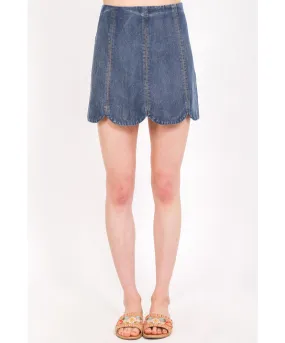 Scallop Hem Denim Skirt