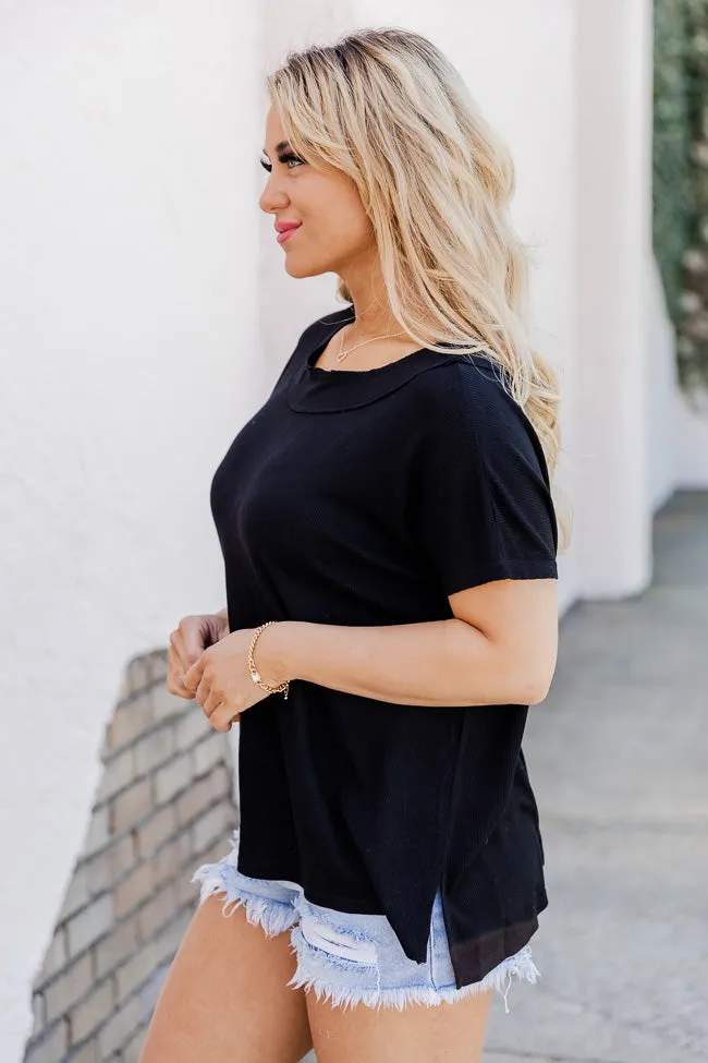 So Delightful Black Boat Neck Waffle Tee FINAL SALE