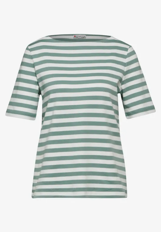 Street One Cotton Striped T Shirt  Green