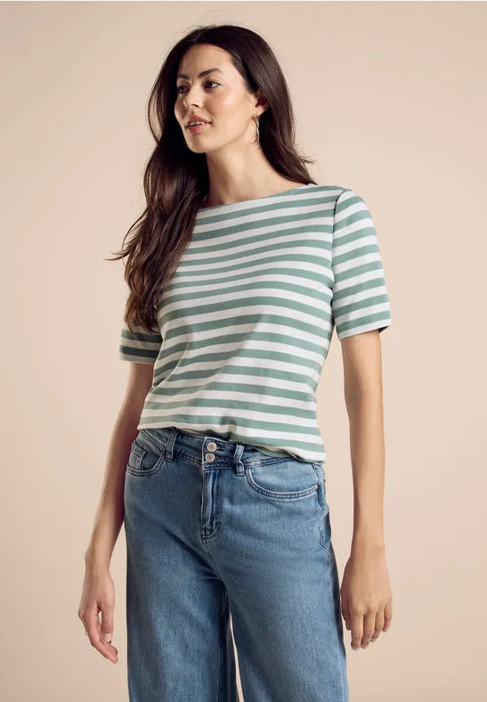 Street One Cotton Striped T Shirt  Green