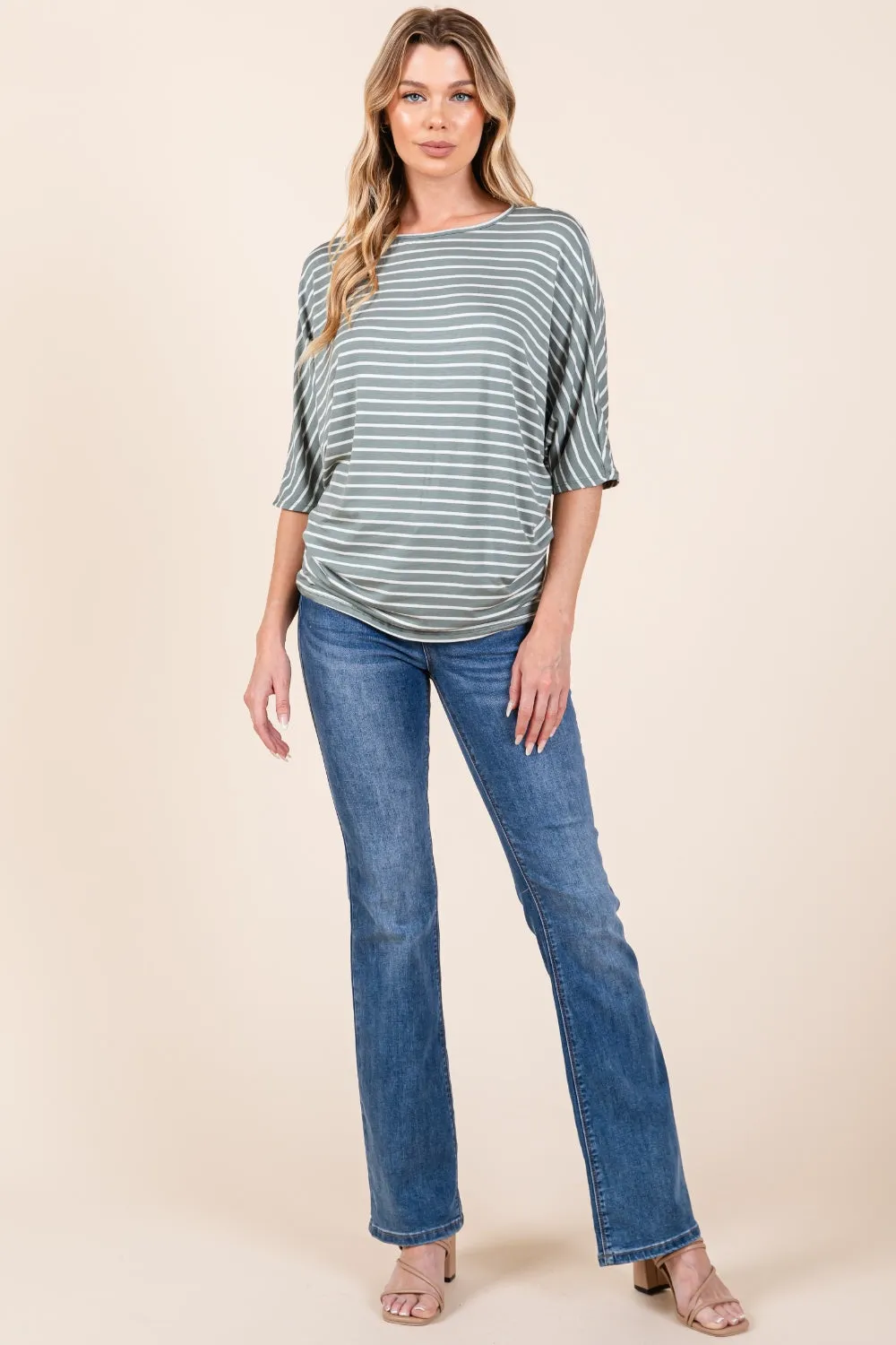 Striped Boat Neck Dolman Sleeve Top