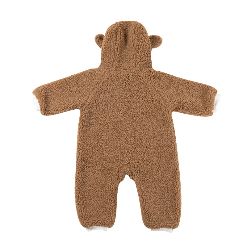 Teddy Bear Fluffy Button Baby Pramsuit - Crepe