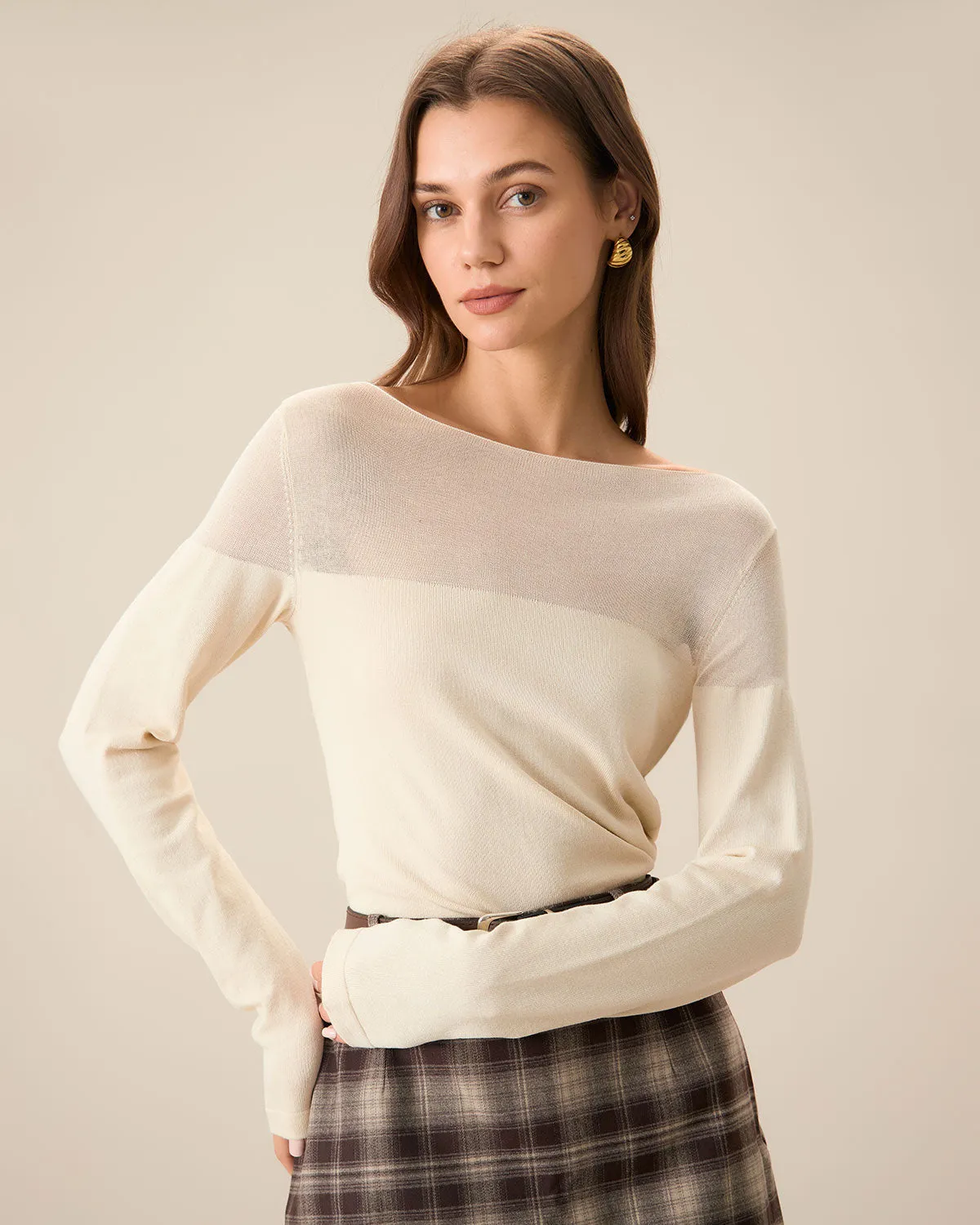 The Apricot Boat Neck Sheer Knit Top