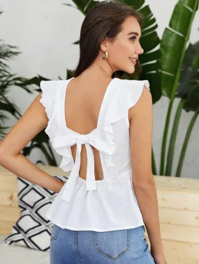 Tied Cutout Back Ruffle Armhole Peplum Top