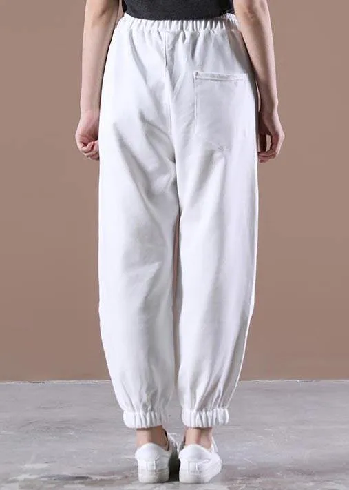 Unique White Harem Pockets Pants Trousers Summer Cotton