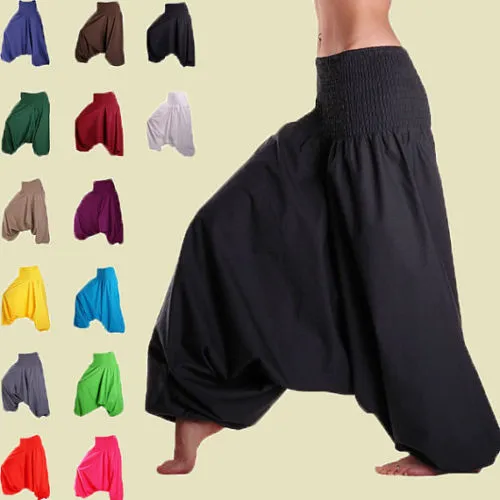 Unisex Harem Pants Cotton Yoga Aladdin Trouser Black