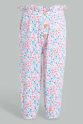 White All-Over Print Harem Pant For Baby Girls