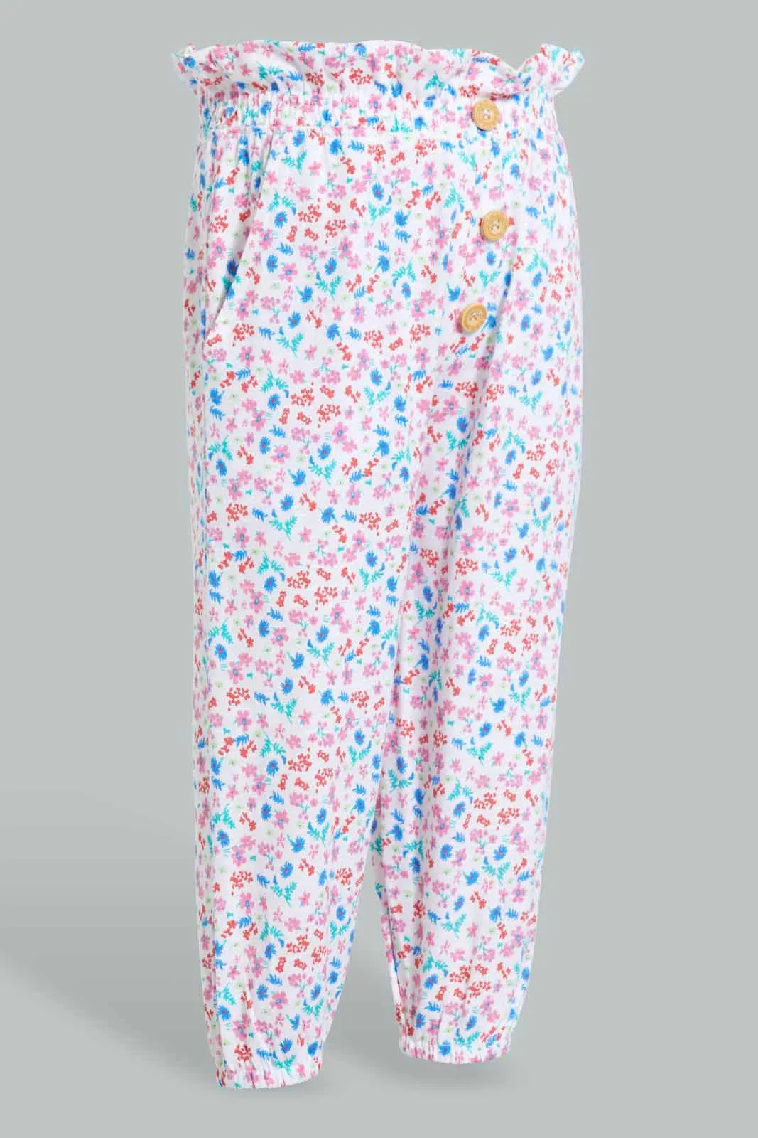 White All-Over Print Harem Pant For Baby Girls