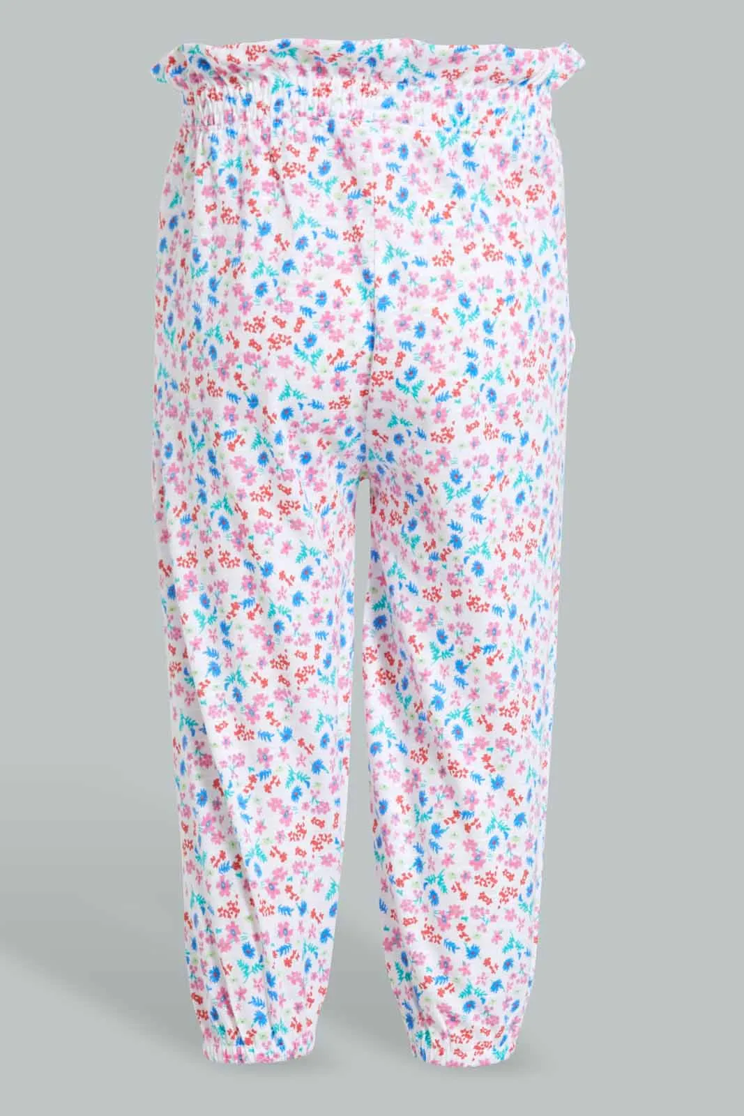 White All-Over Print Harem Pant For Baby Girls