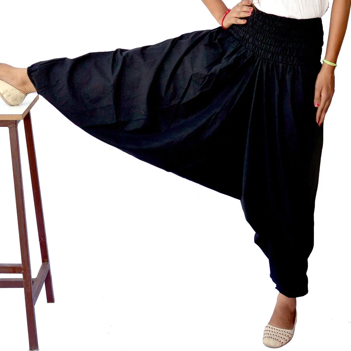 Women Harem Cotton Aladdin Black Trousers Yoga Dance Pants - CraftJaipur