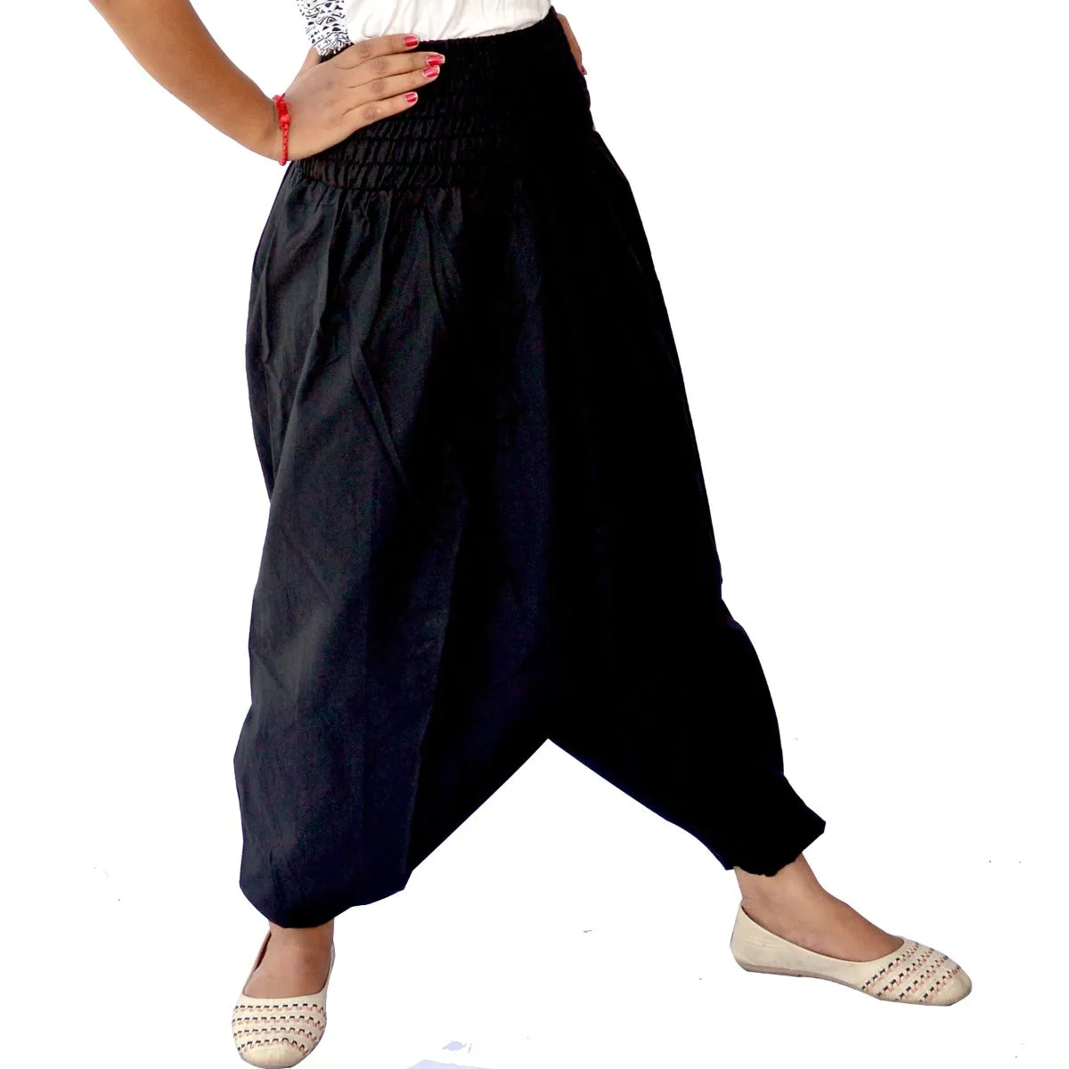 Women Harem Cotton Aladdin Black Trousers Yoga Dance Pants - CraftJaipur