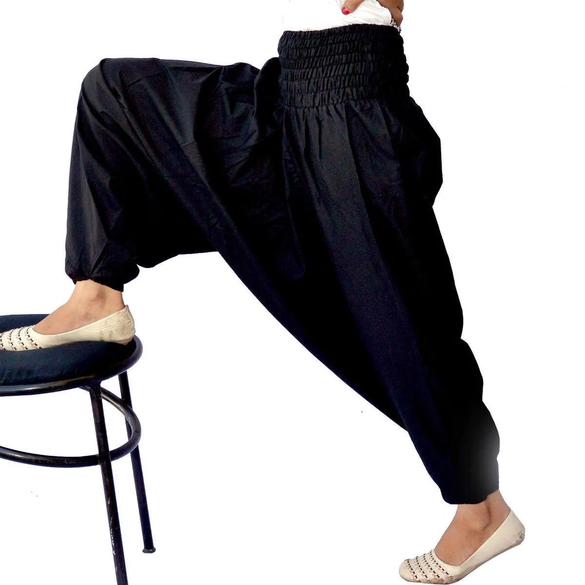 Women Harem Cotton Aladdin Black Trousers Yoga Dance Pants - CraftJaipur