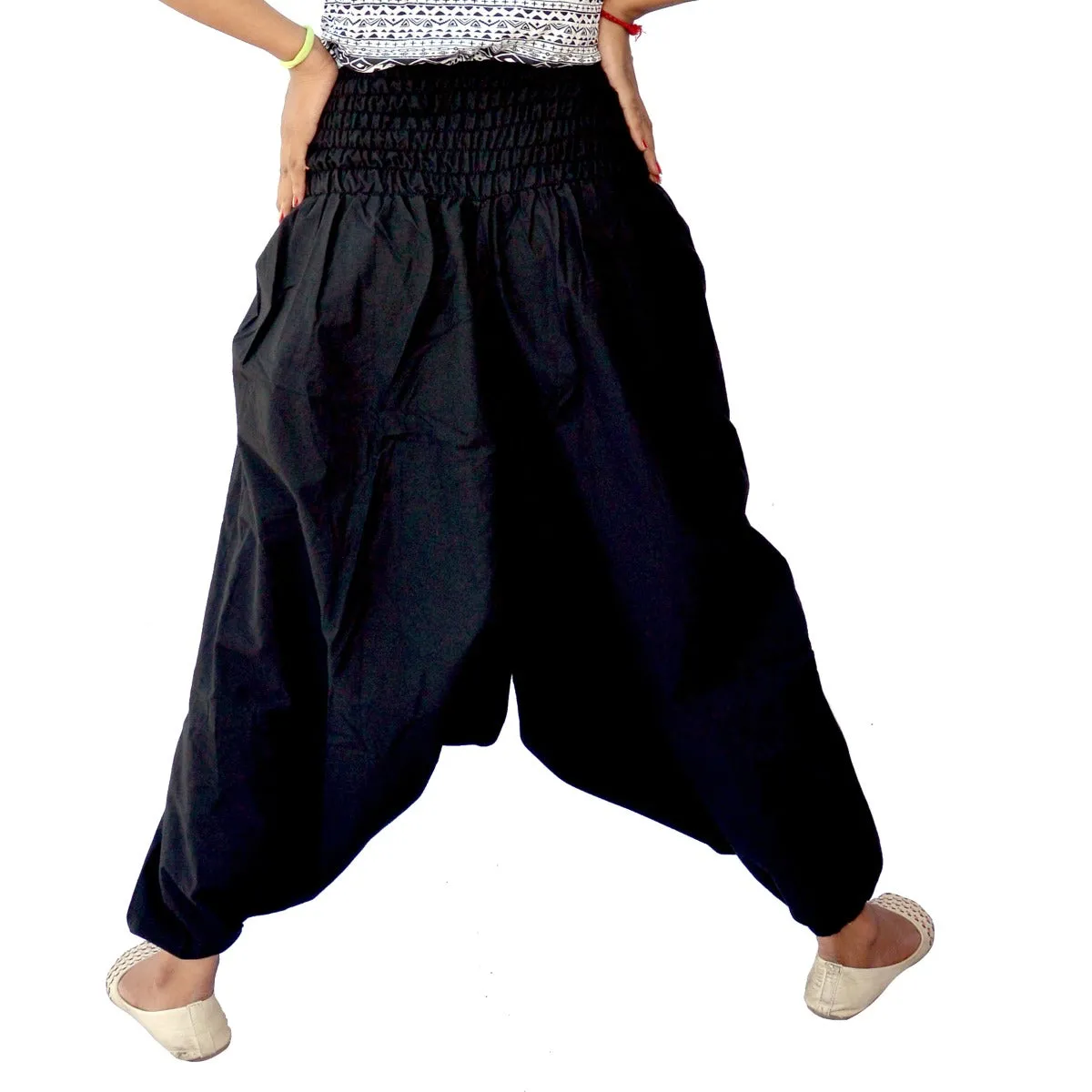 Women Harem Cotton Aladdin Black Trousers Yoga Dance Pants - CraftJaipur