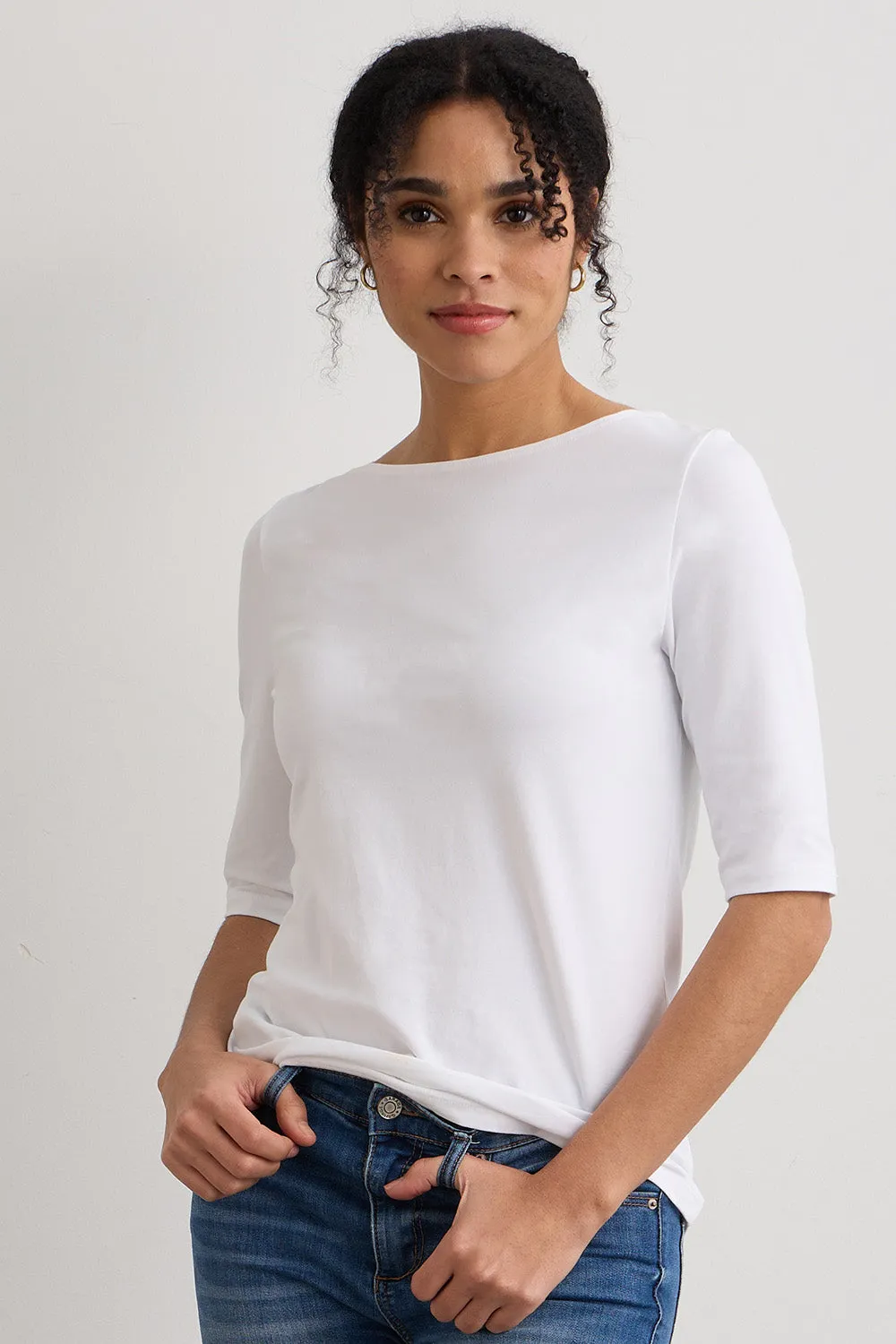 Women's Organic Elbow Sleeve Boat Neck Top