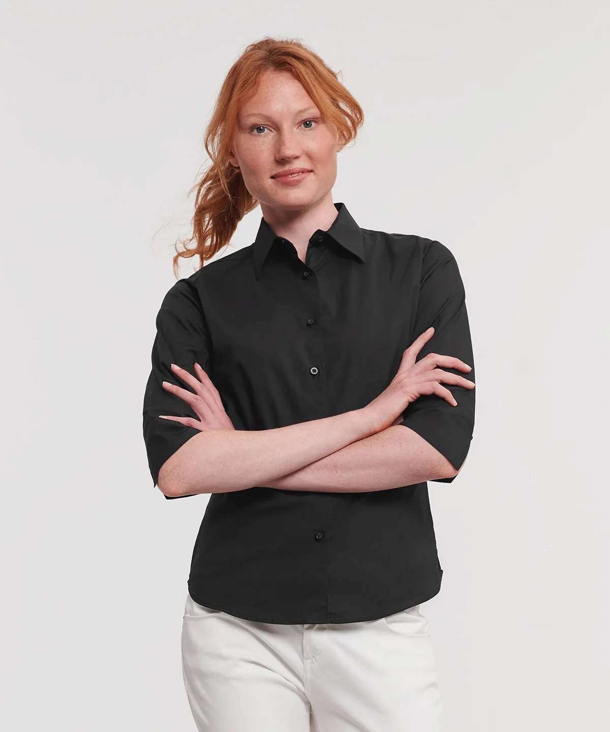 Womens  sleeve easycare fitted shirt | Black