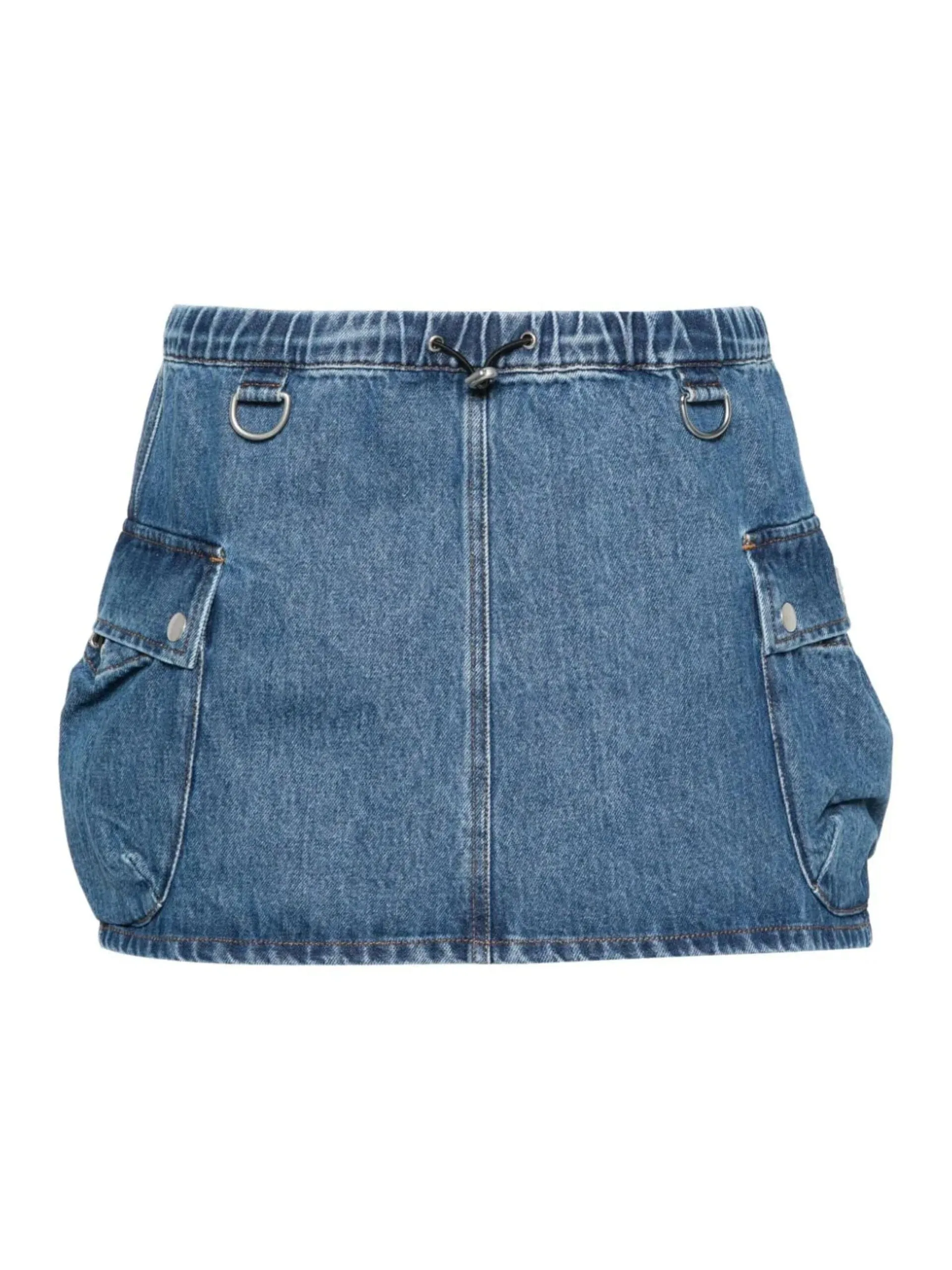 Woven Denim Cargo Skirt / Washed Blue