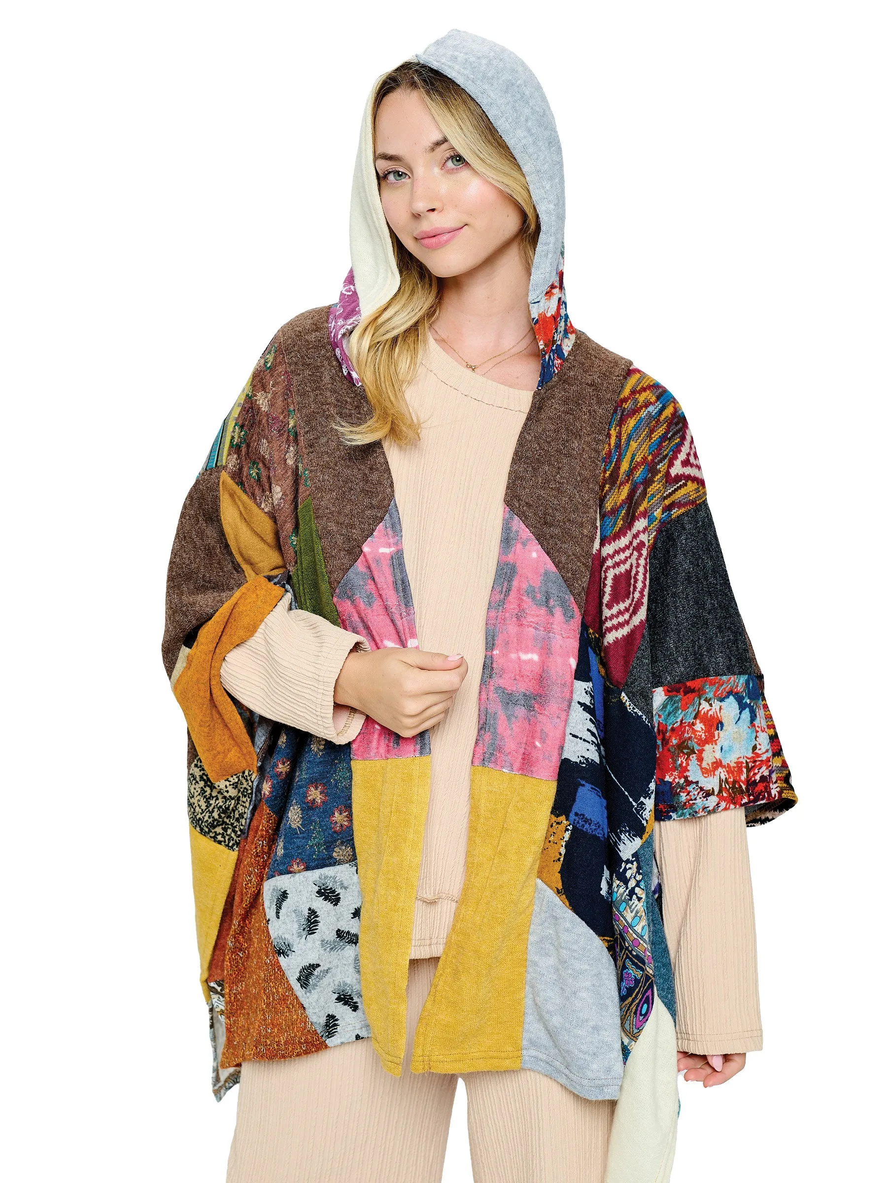 Wrap Hooded Multicolor Patchwork