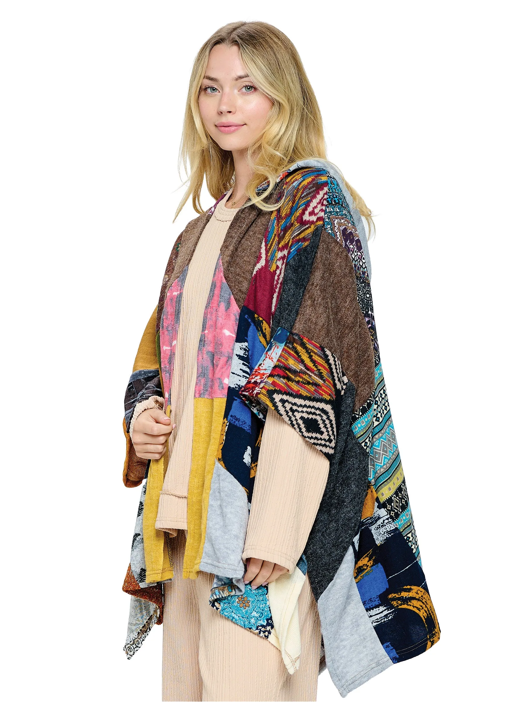 Wrap Hooded Multicolor Patchwork